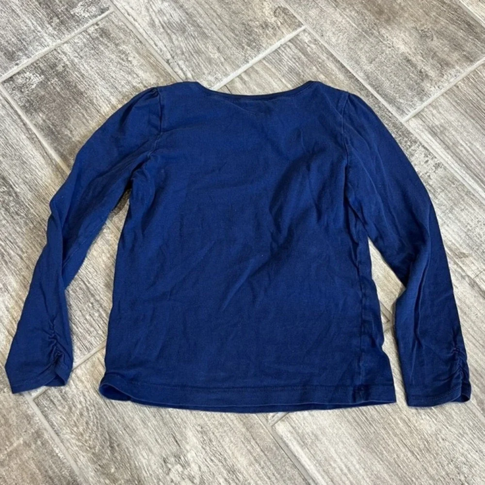 Crazy 8 Navy Blue Peace‎ Sign Long Sleeve T Shirt Pom Poms Girls Size S (5-6)